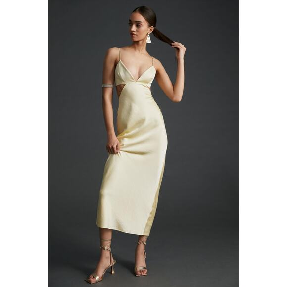 Anthropologie Significant Other Jacy Dress Pale Butter Yellow Satin Fairy Kei